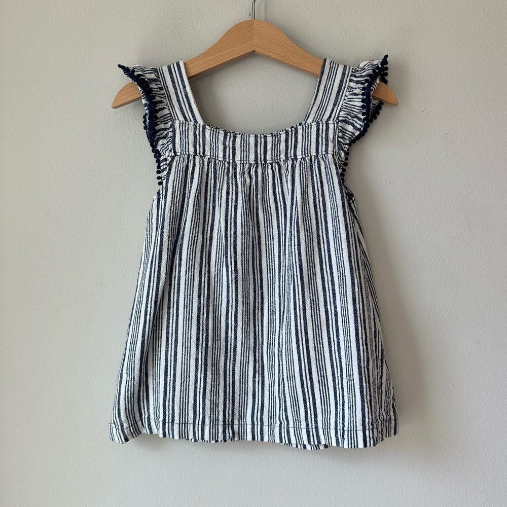Carter’s Girl’s Striped Linen Blend Angel Sleeve Pom Pom Dress Size 5T